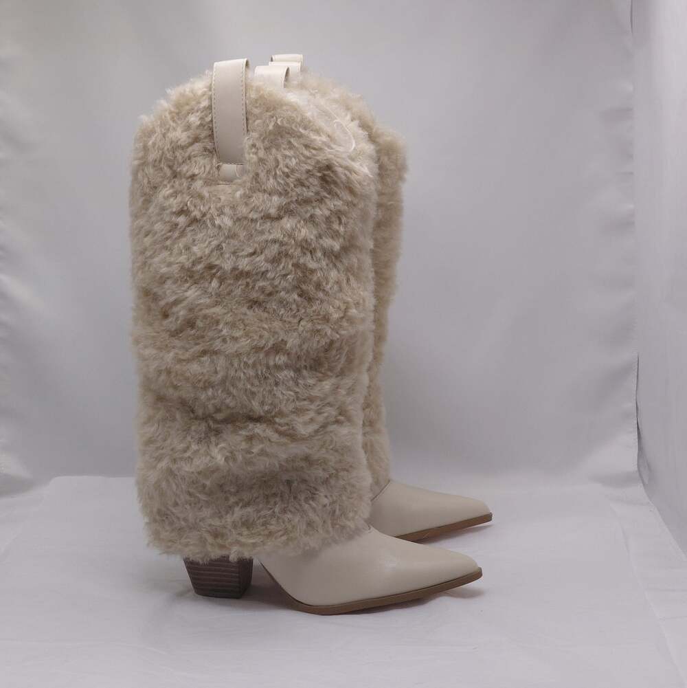 Liliana Womens Western Boots Size 6 Cream Faux Fur Pointed Toe Coastal Cowgirl